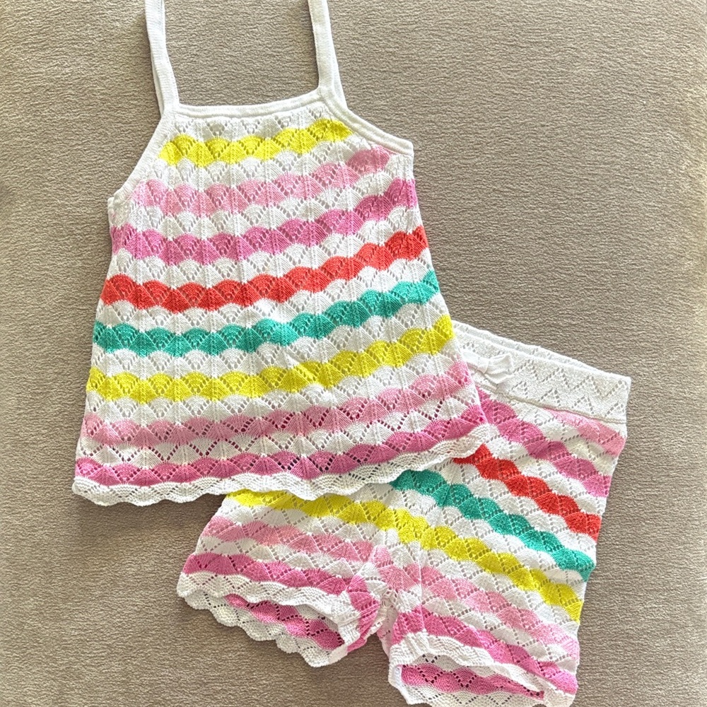 Janie and Jack Wavy Striped Crochet Colorful Shorts Set, 2-piece